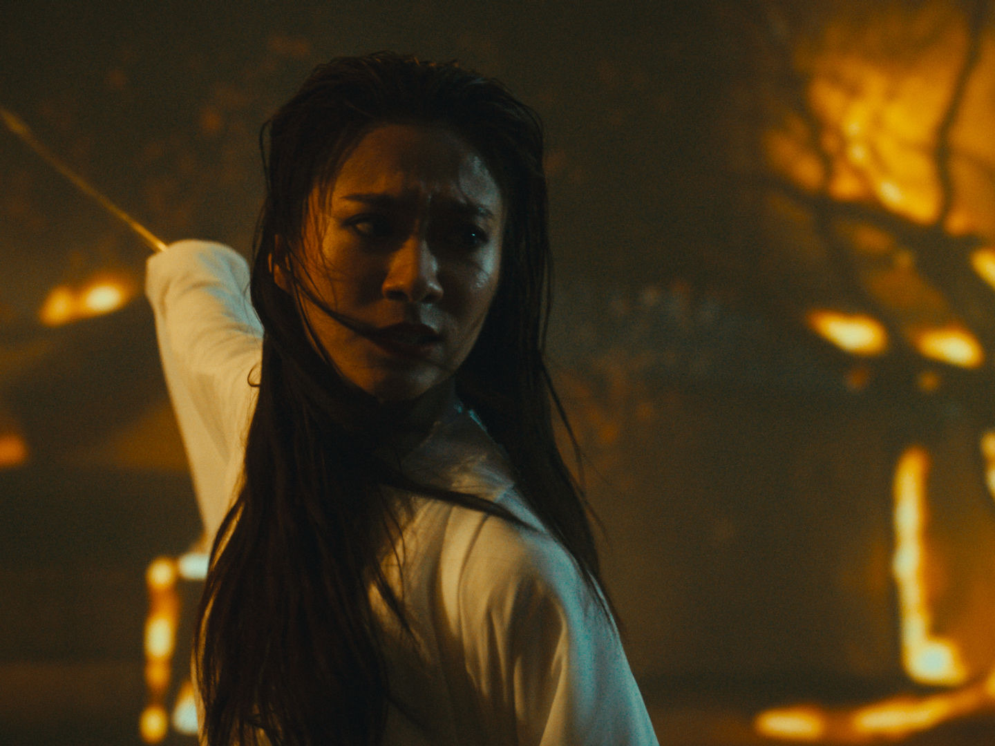 Spirit Slayer — warrior in a burning village, shot in-camera on the LED volume