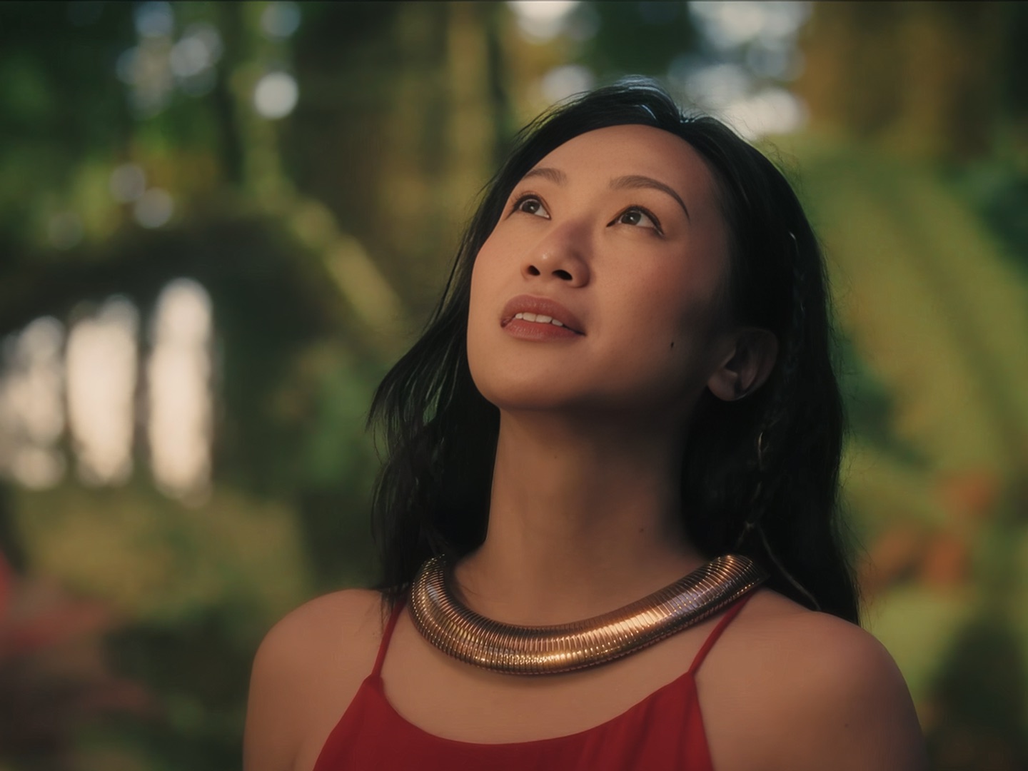 Trap — woman looking up, intimate portrait shot on virtual production stage